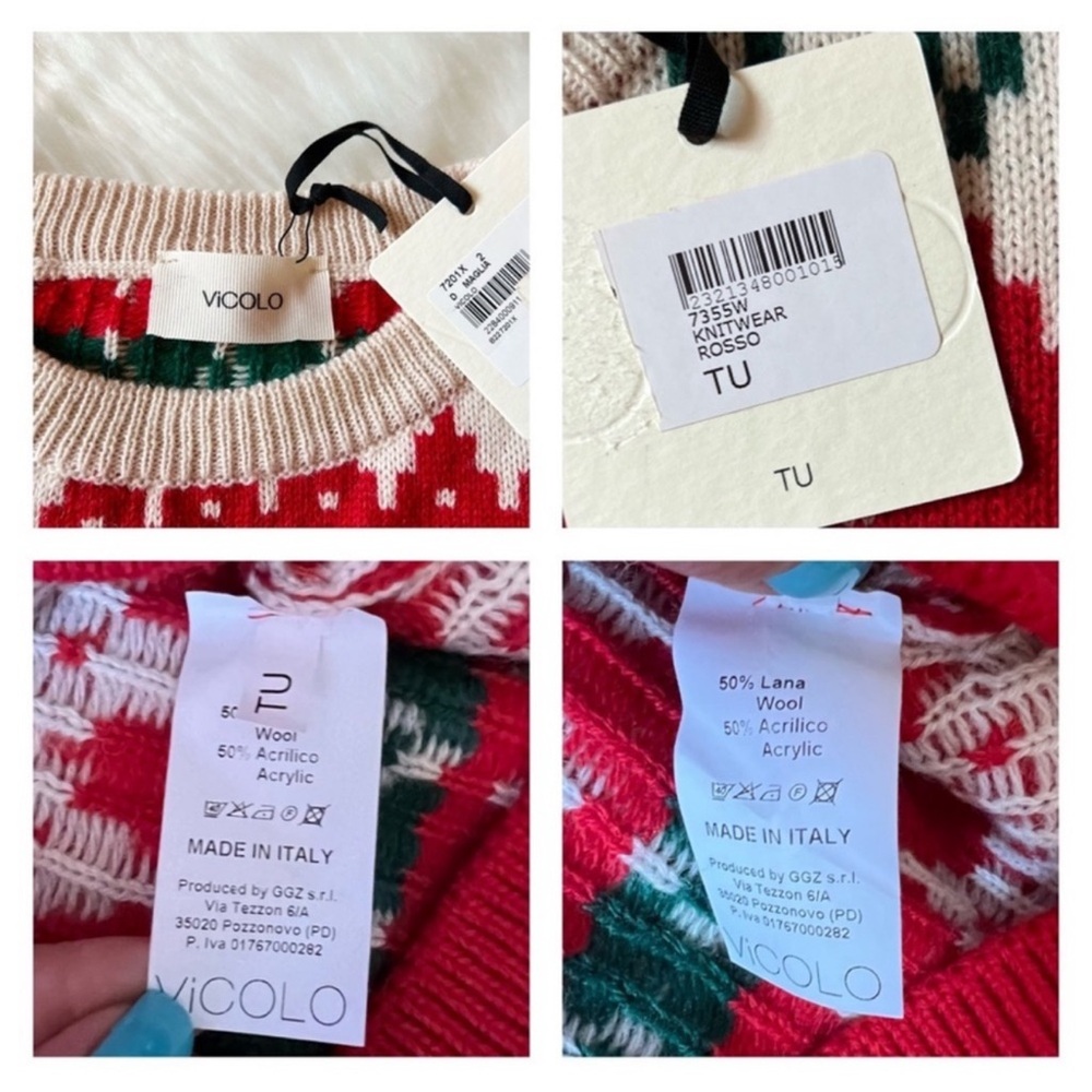 New! NWT VICOLO Italy Winter Snowflake Wool Blend Sweater Pullover - Picture 9 of 9